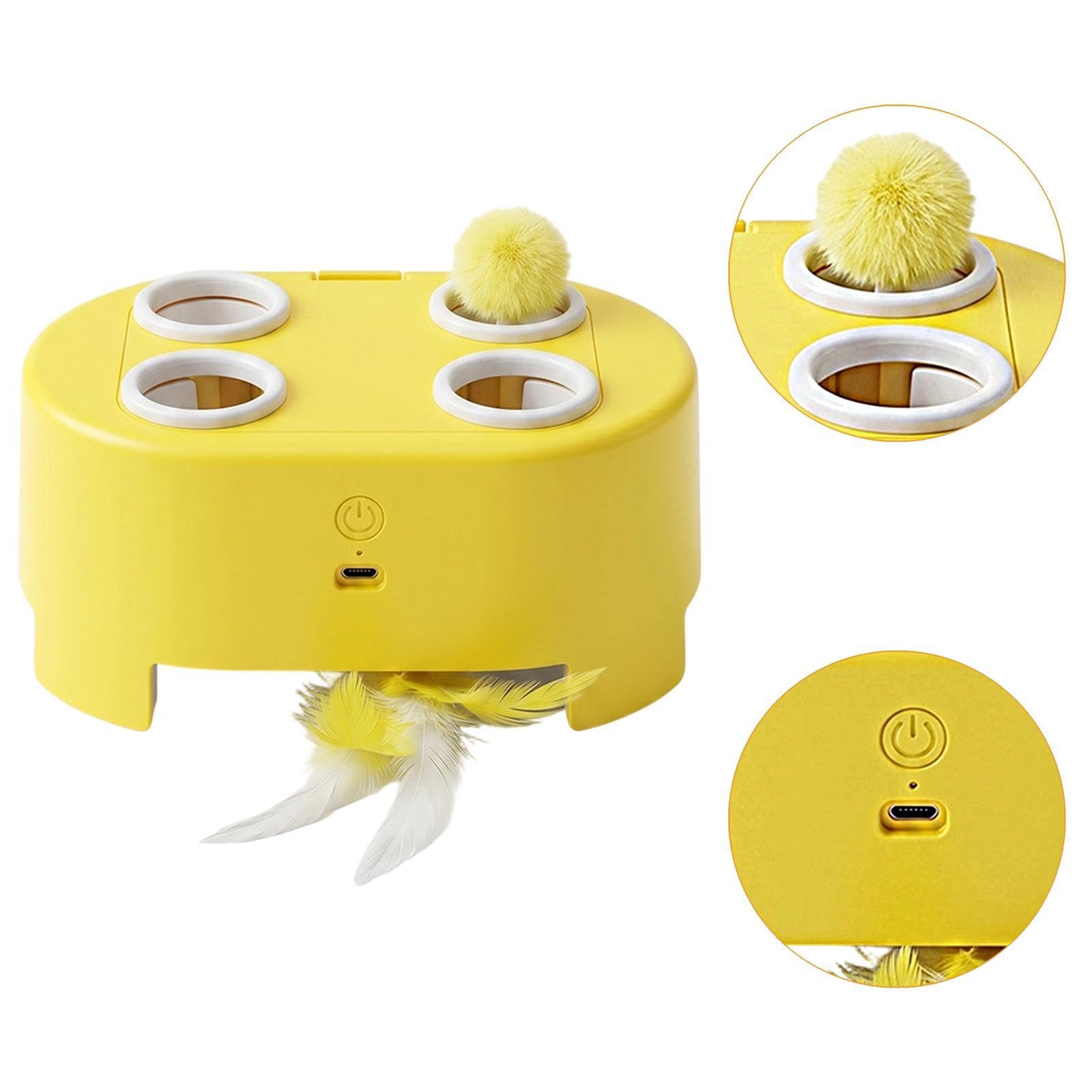 Juguete Interactivo para Gatos, Juguete Eléctrico para Golpear Gatos, Dispositivo de Juego de Plumas con Velocidades Ajustables, Silencioso, Reca, Amarillo