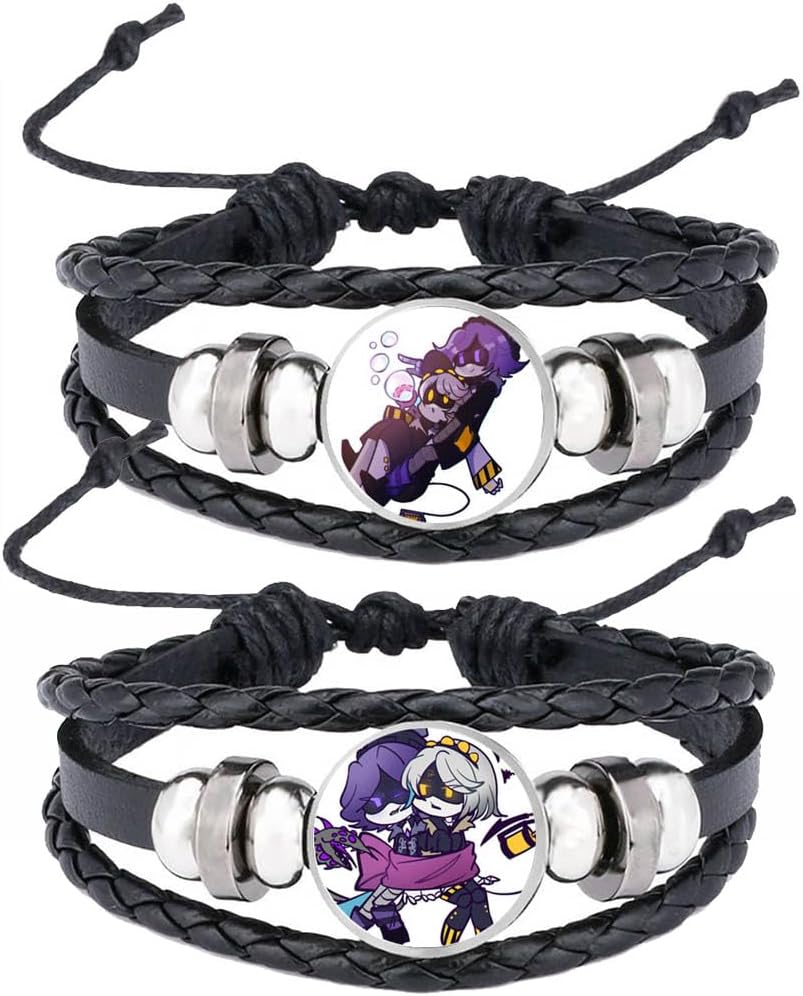 2 Pcs Murder Uzi Drone Leather Bracelet Multi-layer Leather Braided Bangle Costume Jewellery Vintage Bracelet J N V Cosplay Accessories