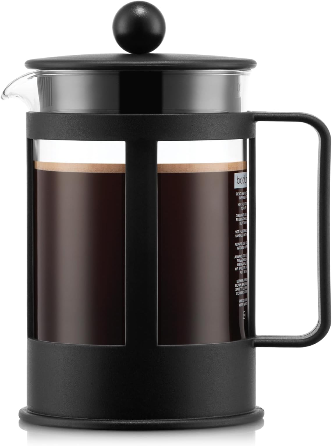 Bodum KENYA French Press Coffee Maker, 500ml / 4 Cup Cafetière with Heat-Resistant Borosilicate Glass, Reusable Stainless-Steel Filter and Protective Plastic Frame, Black, 1784-01