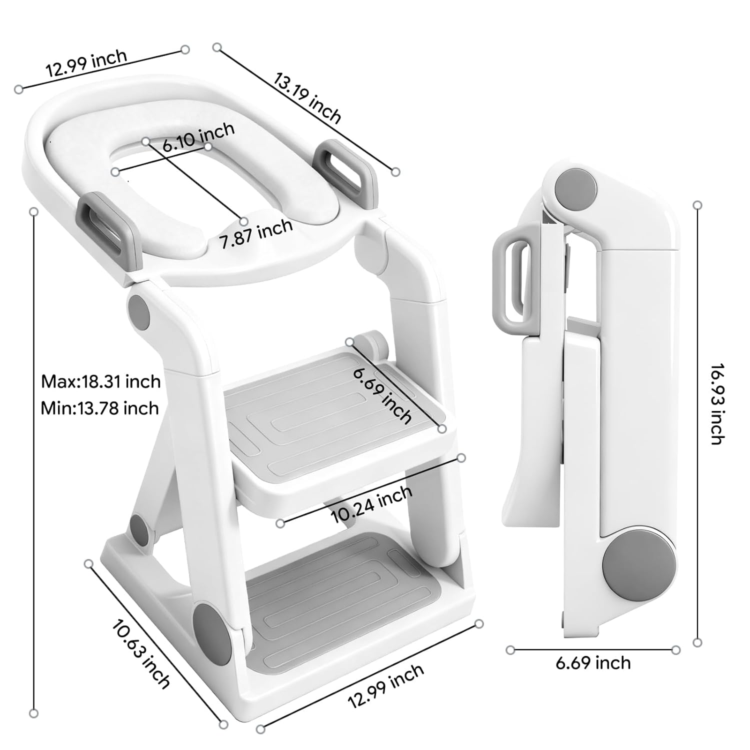Potty Training Seat, Pre Assembled Potty Seat with Ladder, Toilet Training Seat for Toddlers with Step Stool Splash Guard, 2-in-1 Boys Girls Potty Training Toilet (Grey) - Image 5