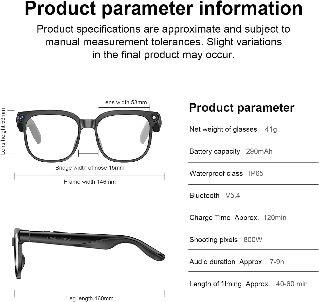GenXenon M02S Smart Glasses product dimensions