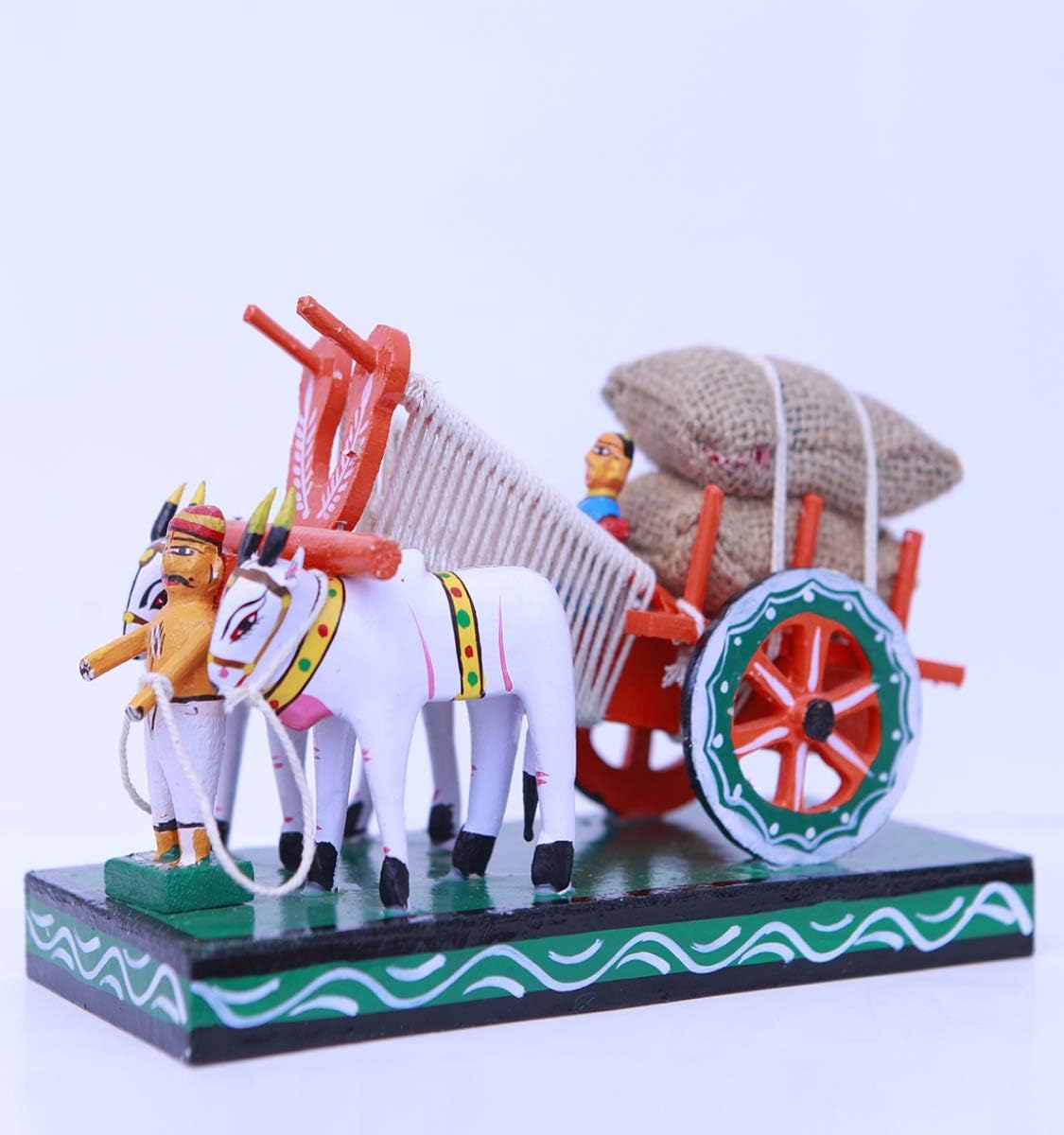 Wood Bullock Cart Showpiece, 8X3.5X5 Inch, Multicolour