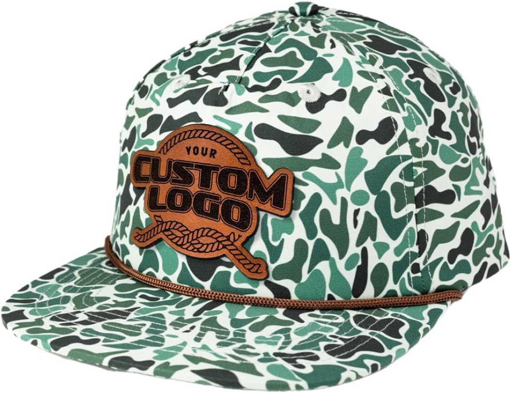 Custom Leather Patch 5 Panel Hat with Adjustable Snapback