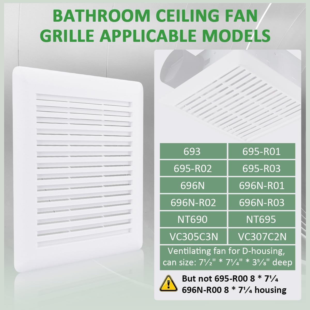 WKZO S97017068 C350GN Bathroom Ceiling Fan Grille with Springs for Br-oan Nu-tone Wall-Mount Exhaust Fan or Bathroom Vent Fan 690 693 VC305C3N 695 and 696N Vent Fan - Plastic Grille Cover, 2 Packs