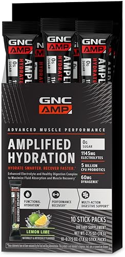 GNC AMP Amplified Hydration Complejo mejorado de electrolitos y digestión saludable Lima limón 10 unidades