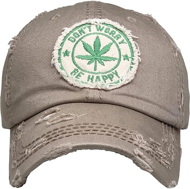 ScarvesMe Unisex Don’t Worry Be Happy Marijuana Leaf Cotton Vintage Washed Distressed Stitch Baseball Cap Hat