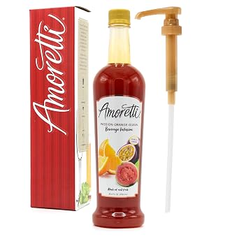 Amoretti - Passion-Orange-Guava Beverage Infusion, 94 Servings Per Bottle 750 ml - Drink Mix & Water Enhancer with Pump for Flavoring Cocktails, Waters, Teas, and other Beverages, Preservative Free