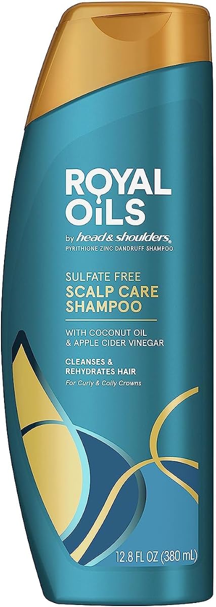 Champú anticaspa Head & Shoulders, champú hidratante Royal Oils, 1% piritiona de zinc, cabello rizado y en espiral, coco, vinagre de sidra de manzana, sin sulfato, 12.8 fl oz
