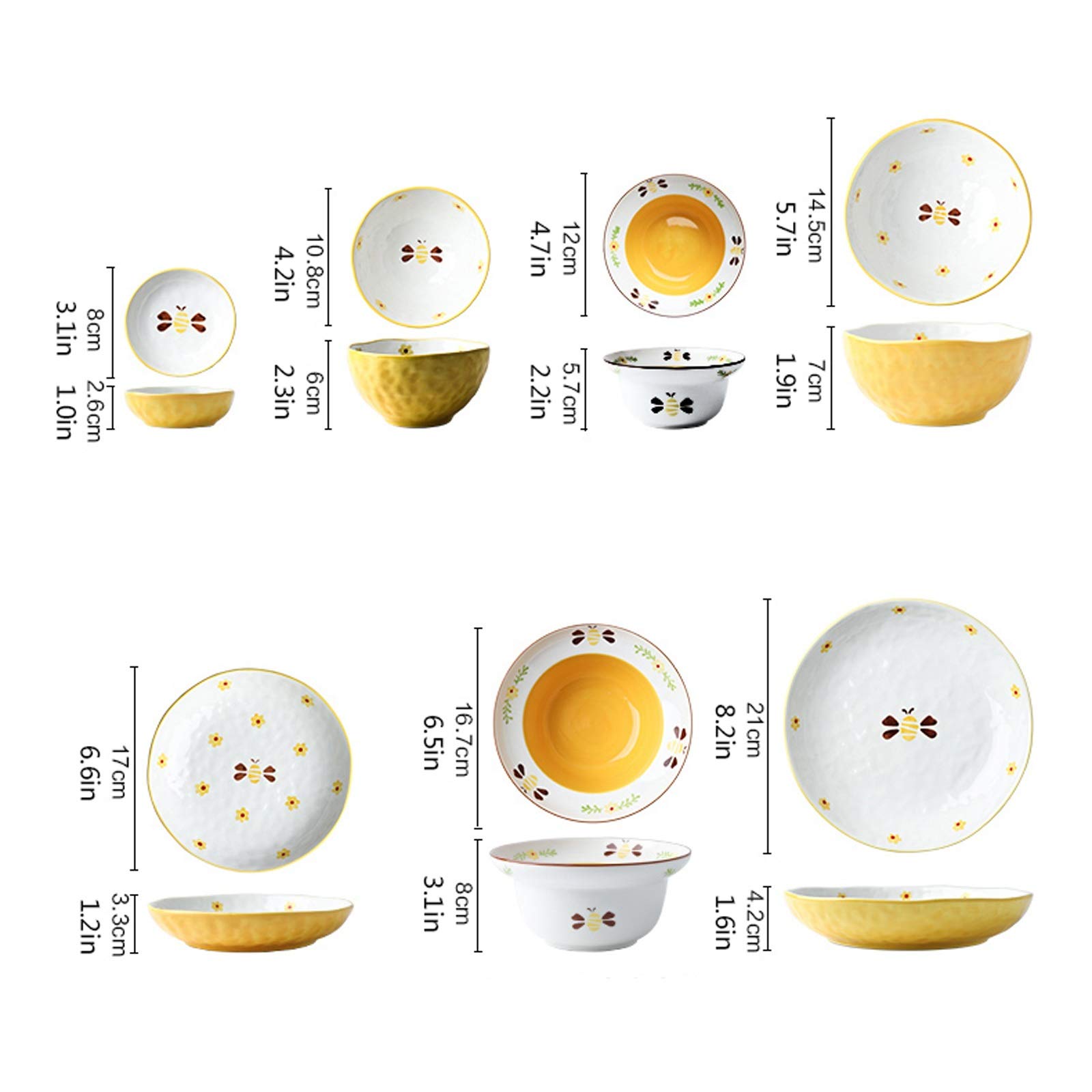 Talerz obiadowy 10-częściowe zestawy obiadowe kuchenne Ceramiczne zestawy talerzy obiadowych Kreatywny ręcznie malowany zestaw naczynia pszczoły, usługa na 2 talerze obiadowe Talerze gospodarstwa