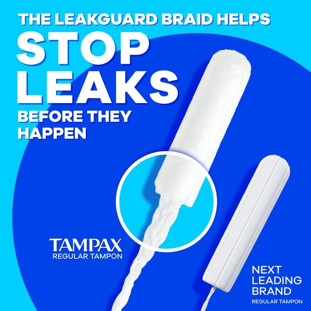 Tampax Pearl Tampons for Women, with LeakGuard Braid, Super Plus Absorbency, Unscented, 50 Count