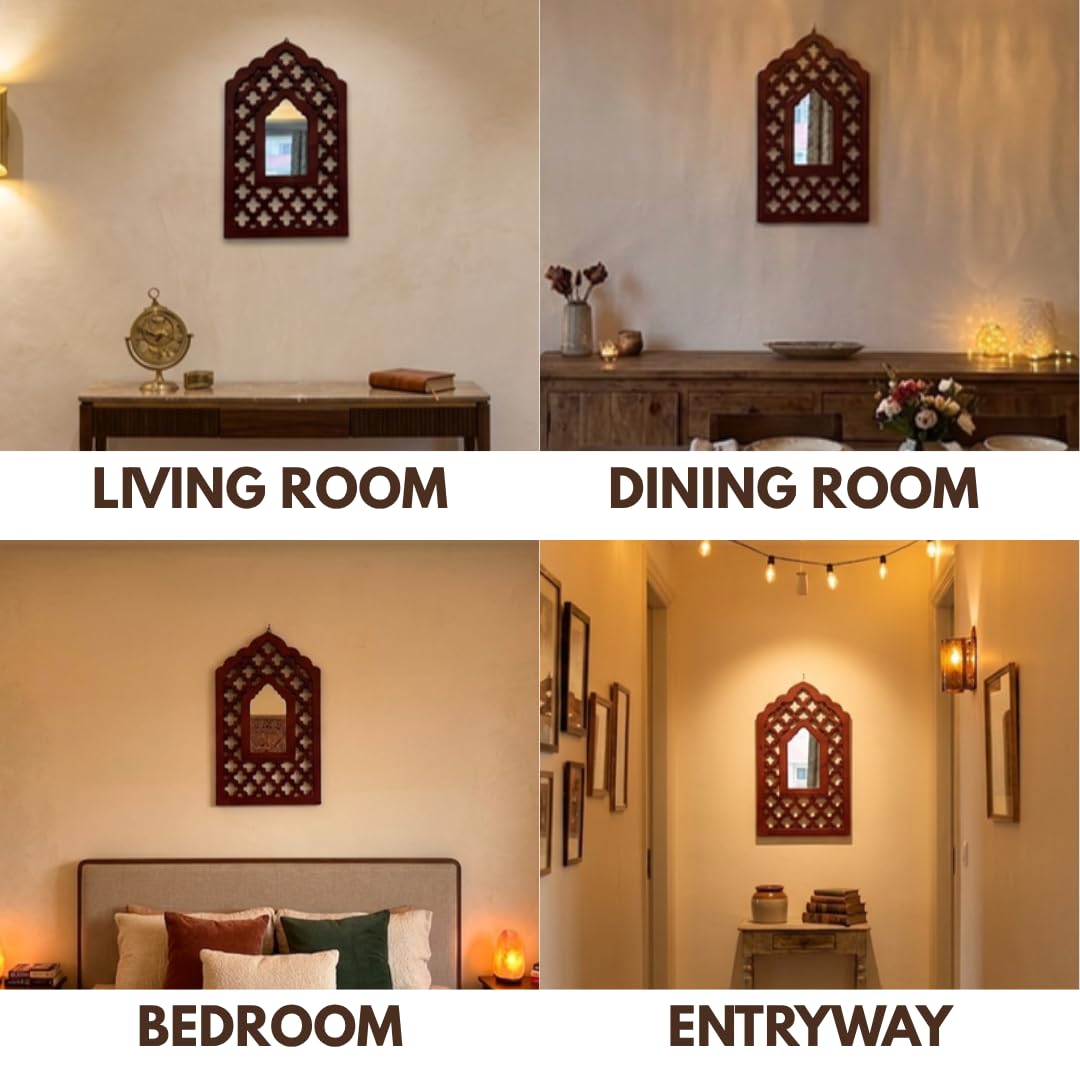 Mughal Jharokha Mirror - Handmade Wooden Wall Art -4