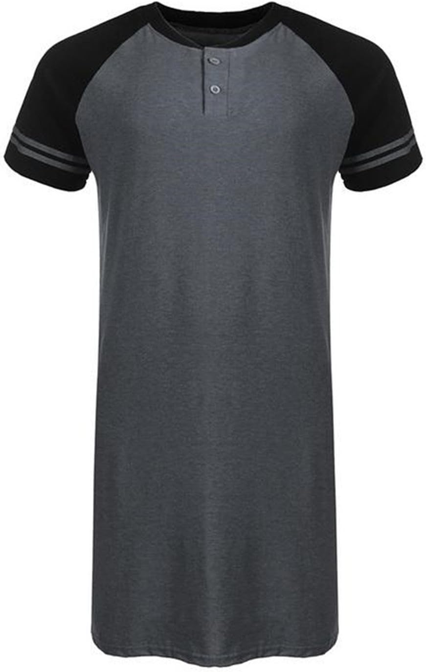 Susan1999 Men Sleepwear Raglan Sleeve Nightshirt Patchwork