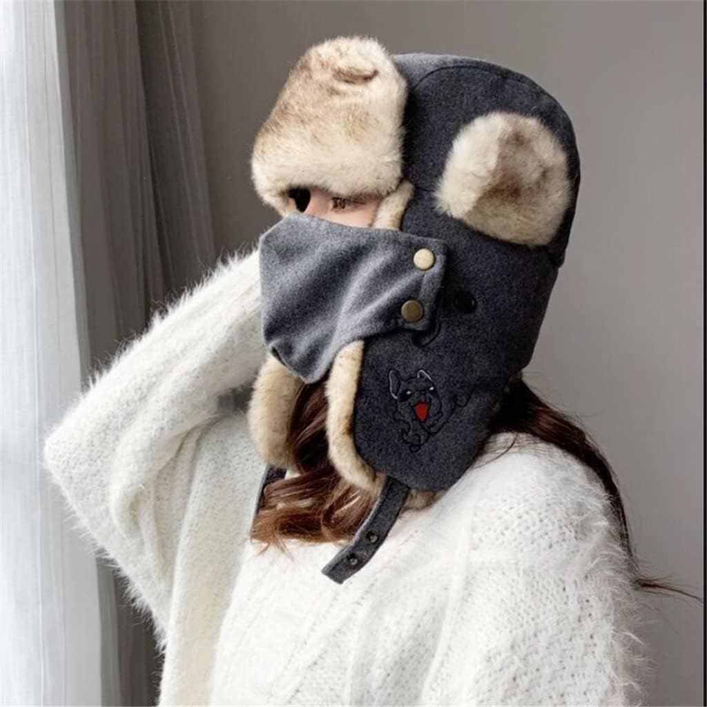 Winter Hat Female Catcher Bomber Puppy Embroidery Outdoor Sports Warm