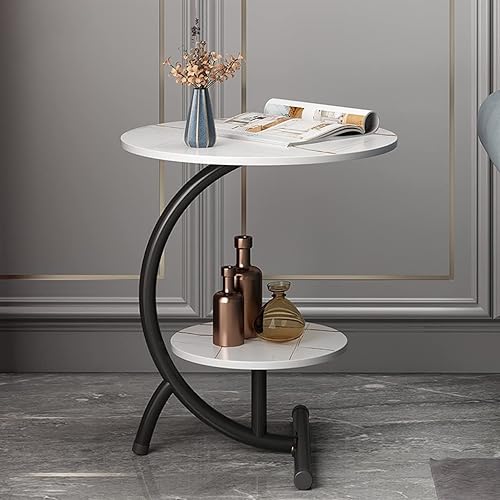 FZZDP - Mesa de té pequeña de esquina con diseño de mármol mesa auxiliar para sala de estar sofá mesa auxiliar con balcón mesa redonda pequeña color