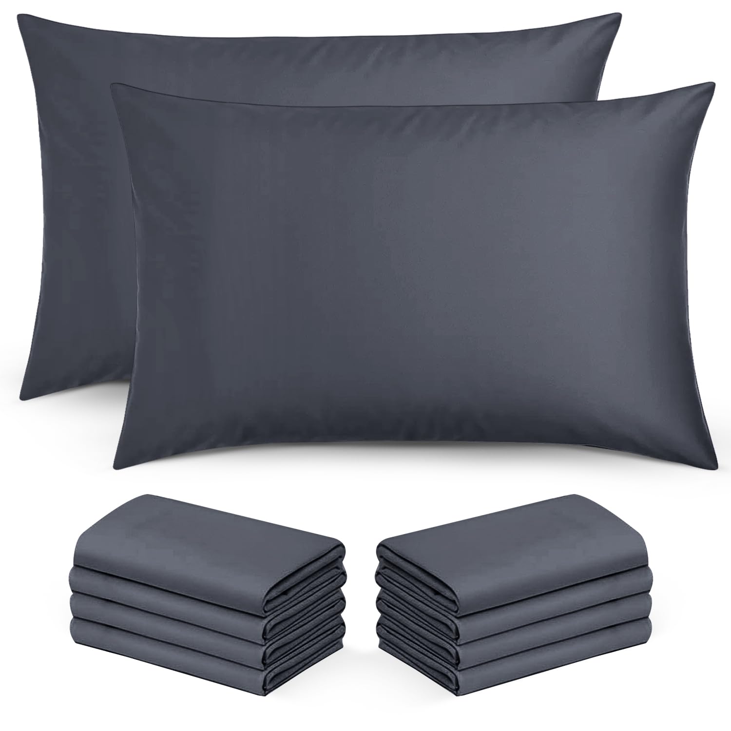 Moonlight Bedding Pillow Cases 10 Pack – Charcoal Pillowcases Envelope Closure Super Soft Brushed Microfiber Standard House Wife Pillow Covers, (50 X 75 CM)