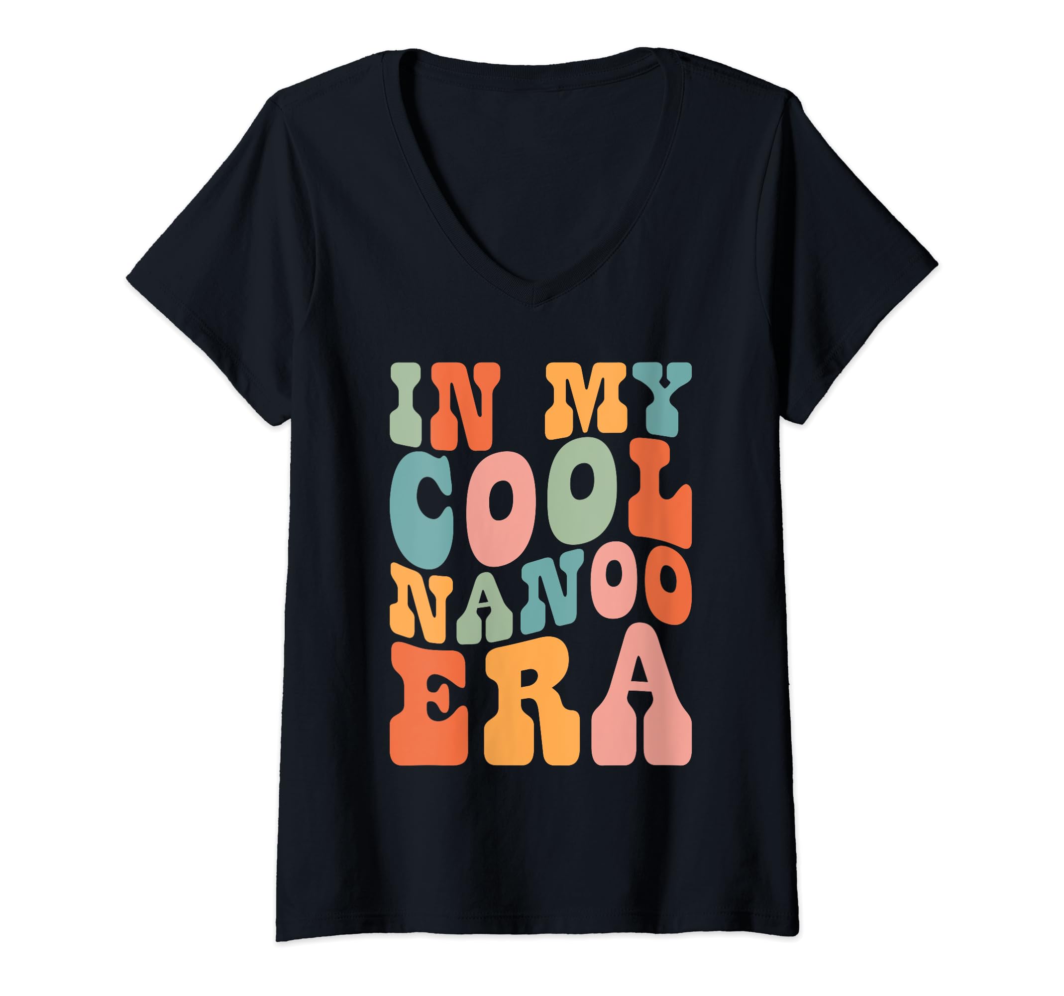 Womens Groovy in My Cool Nanoo Era Grandma Funny Retro Gifts V-Neck T-Shirt