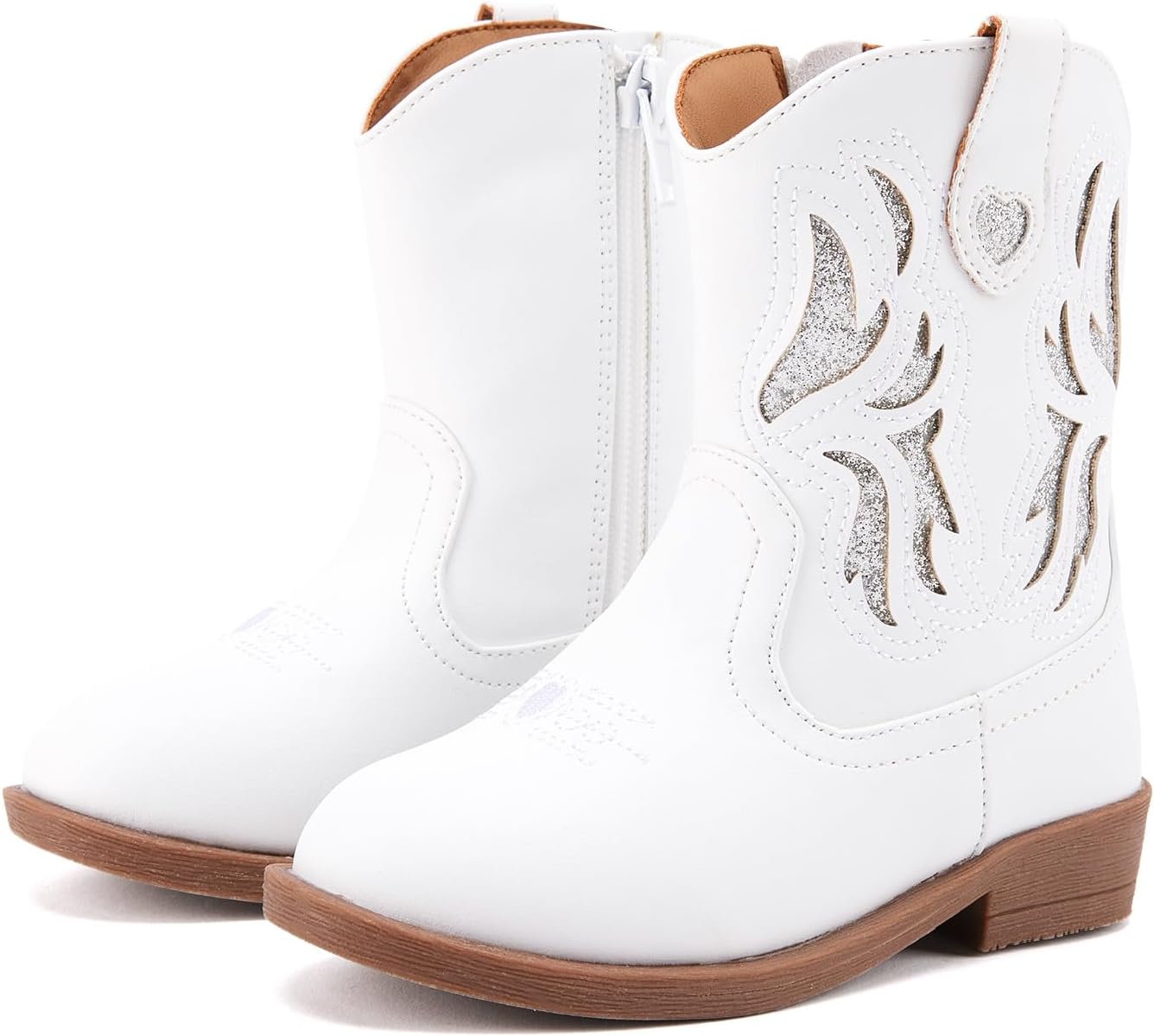 BMCiTYBM Toddler Little Girls Cowboy Cowgirl Boots Kids Pointed Toe Western Boots Mid Calf Side Zipper Riding Shoes for All Seasons (Toddler/Little Kid)