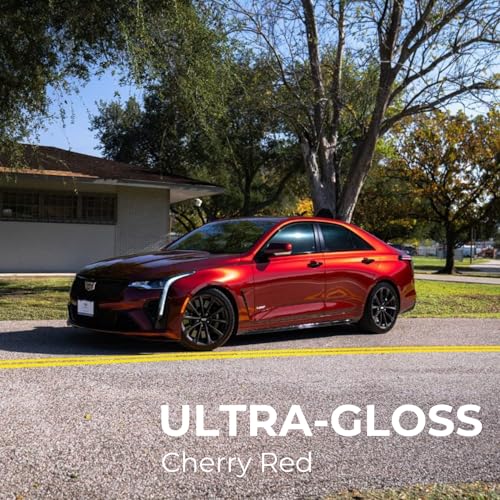 Image of RockRose 2026 Cherry Red Car Wrap Vinyl 5FT x 60FT - Deep Gloss Red Vehicle Film Roll, Air Release Technology, Self-Adhesive Automotive Vinyl for Cars, Motorcycle