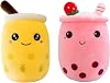 2Pcs Cute Boba Plushies, Bubble Tea Plush Pillows Kawaii Soft Toys Stuffed Animal Plushie Gifts for Girls Boys (Pink & Yellow)