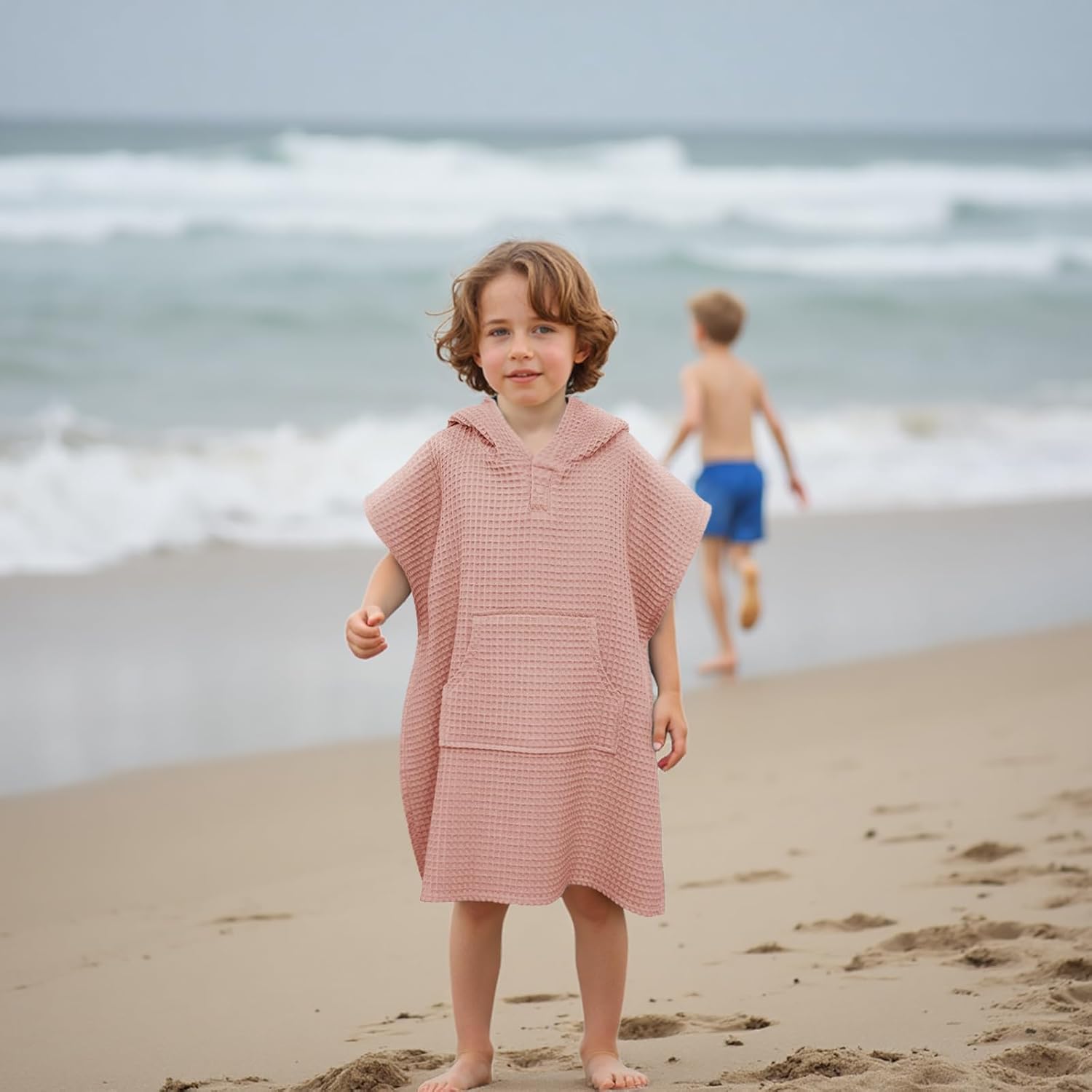 Hooded Kids Beach Towel - Soft Poncho Towel for Babies and Toddler - Lightweight Waffle Cotton Towel Cover Up for Beach and Pool and Bath