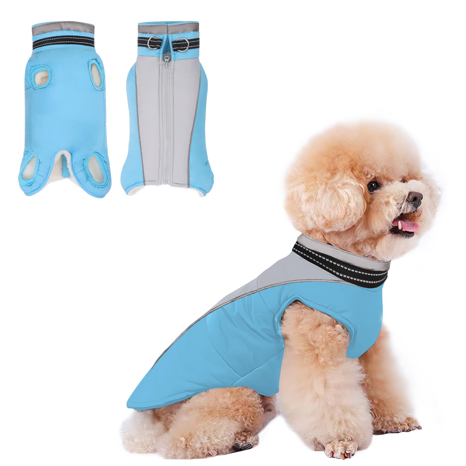 JULY'S SONG Giacca per cani foderata in pile, in cotone senza maniche, con cinturino sul petto, con strisce riflettenti, design caldo, abbigliamento per cani per l'inverno e l'autunno