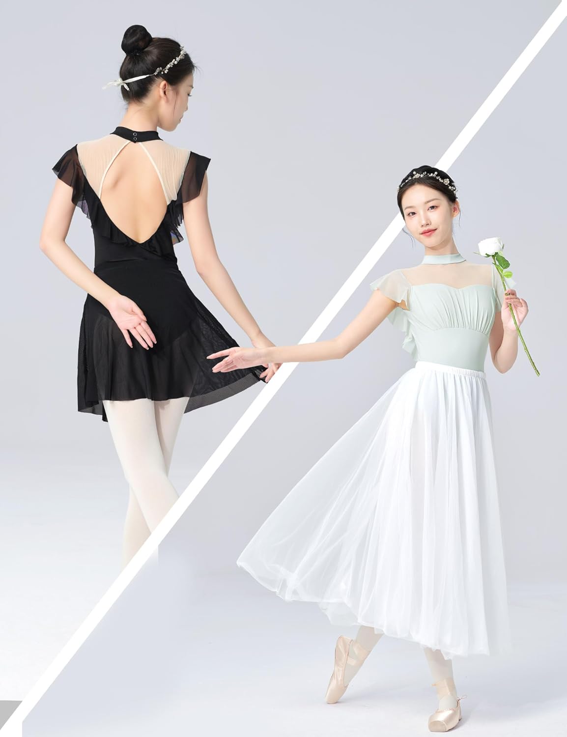 Phoeswan Ballet Leotards for Women, Women Dance Leotard Mesh with Flutter Sleeves, Turtleneck Adult Leotard for Dance - Image 5