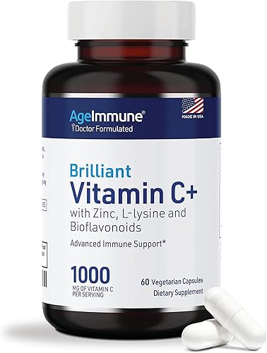 Miniatura 7 de AgeImmune Vitamin C 1000mg Complex with L-Lysine 500mg, Zinc 12mg, Bioflavonoids 300mg. Doctor Formulated Magnesium Stearate Free Supplements for