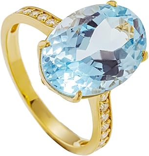 Anillos de Compromiso, Anillo de Compromiso Mujer Dorado Topacio Oro Amarillo con Topacio Ovalado de 4 Garras para Hermana Joyas