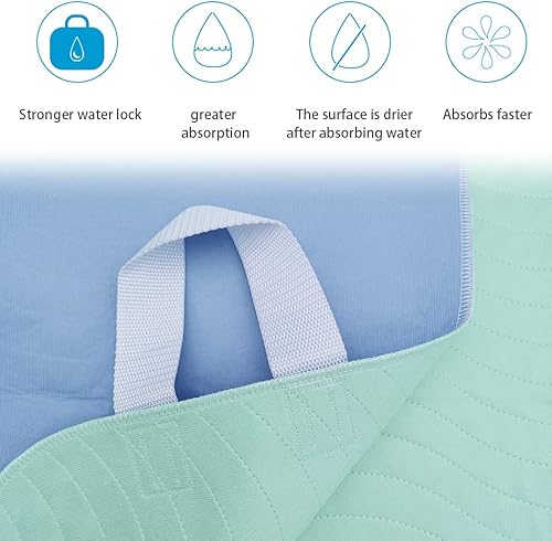 Miniatura 6 de Paquete de 2 almohadillas de cama para incontinencia, lavables, reutilizables, impermeables, con 4 asas prácticas, almohadillas de cama para