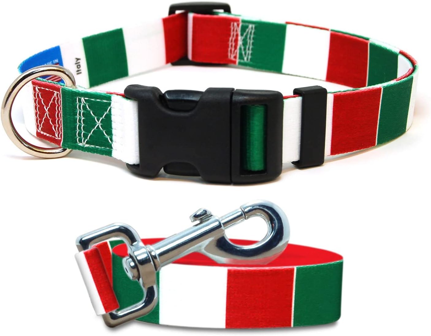 Italian Dog Collar and Leash Set | Italy Flag | Great for National Holidays, Special Events, Festivals, Independence Days, Sporting Events | XSmall Small Medium Large XLarge