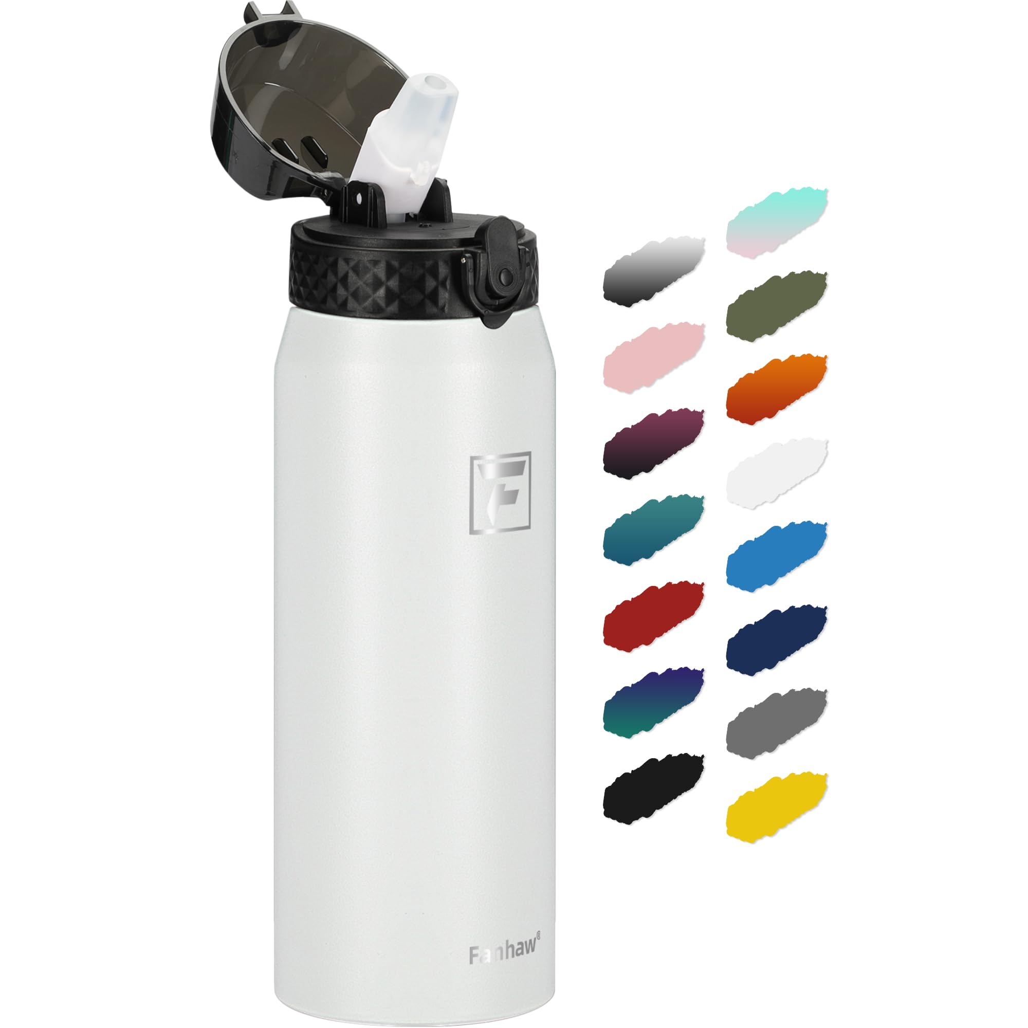 Fanhaw 24oz Kids Stainless Steel Water Bottle with Straw Lid, White