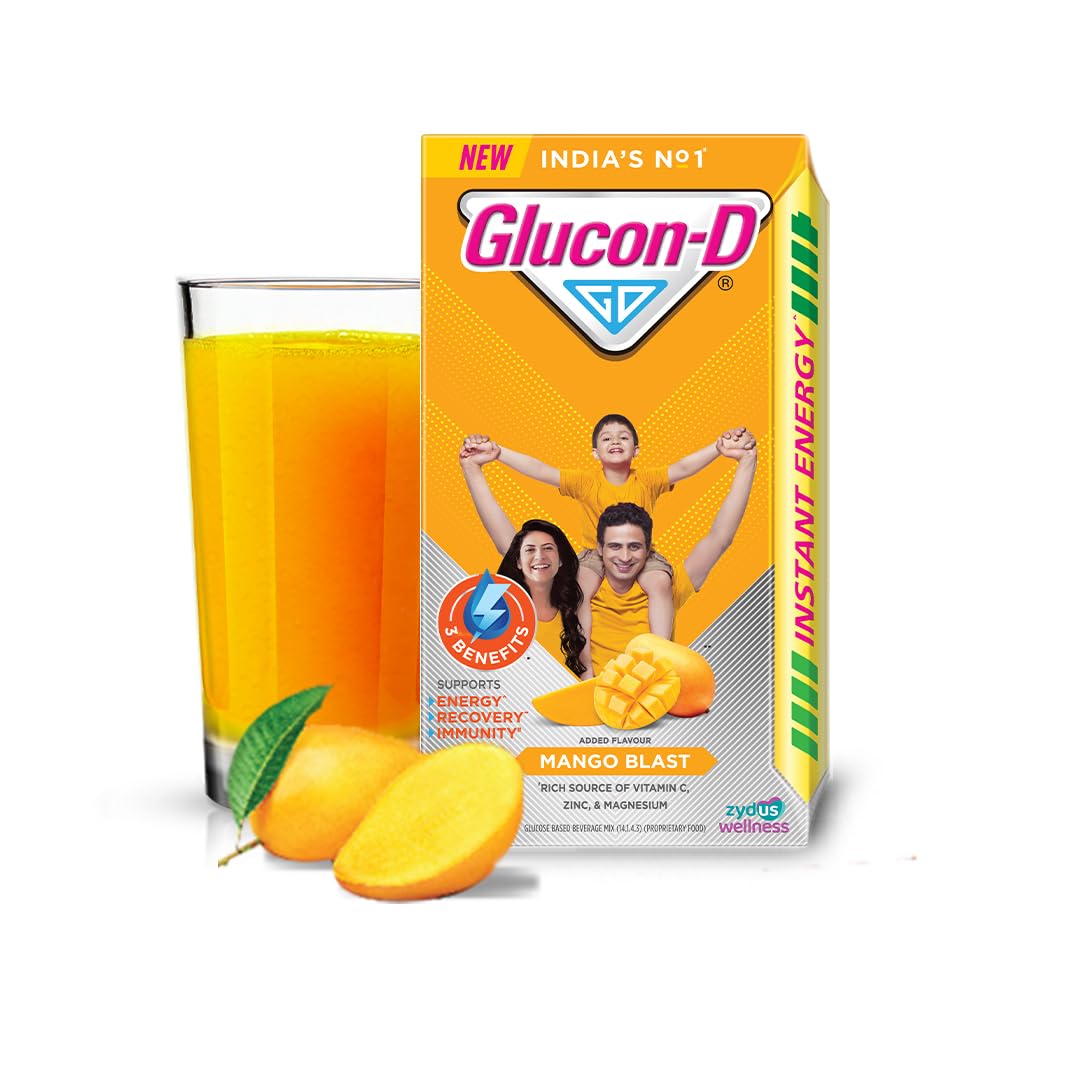 Glucon-D Instant Energy Drink Powder Refill 450g | Energy, Recovery, Immunity | Mango Blast