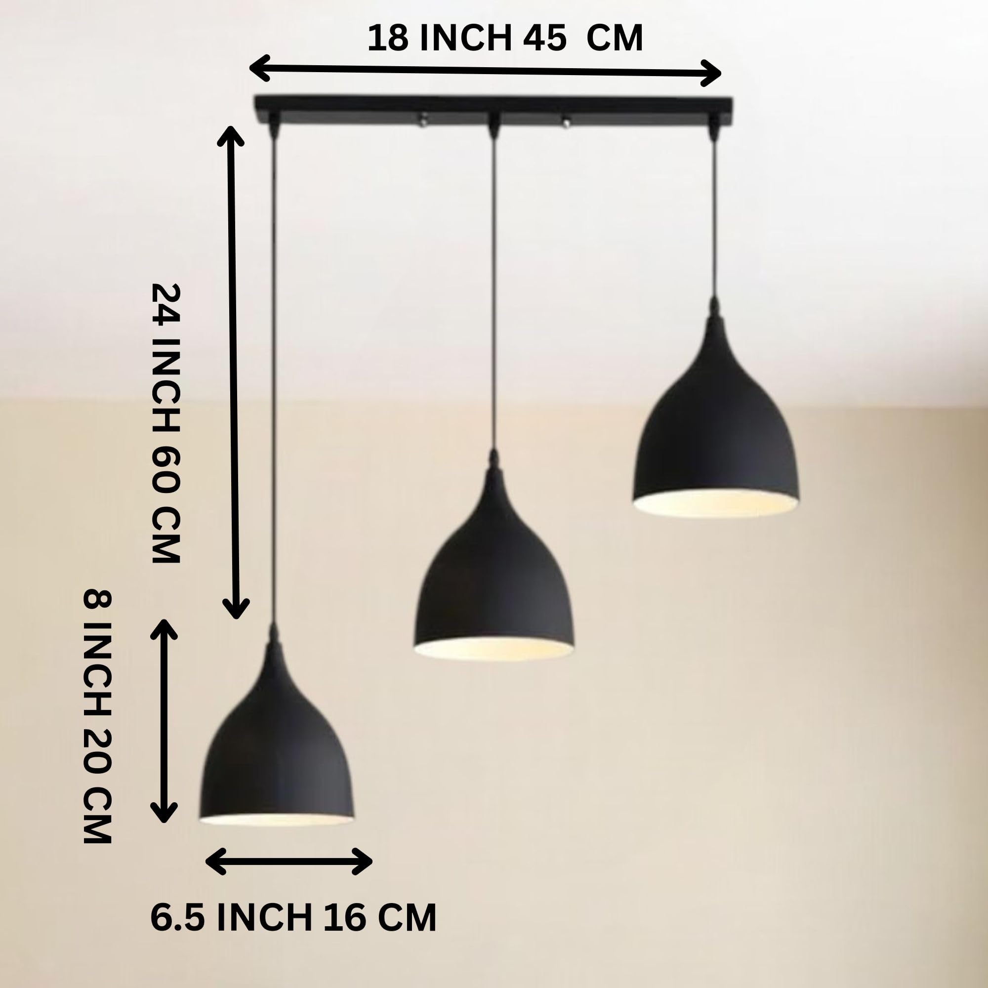 Keyplus Aluminium Hanging Shade Light, Black, 3 Lamp Linear Set 1