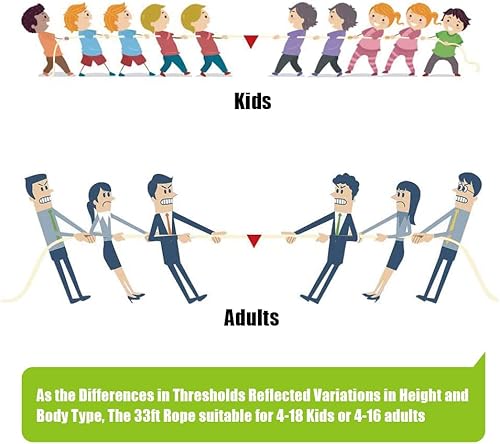 Miniatura 8 de Gothink Juego de juguetes de cuerda de tira y afloja de 33 pies para niños, cuerda de fibra de yute natural suave con bandera roja para el día