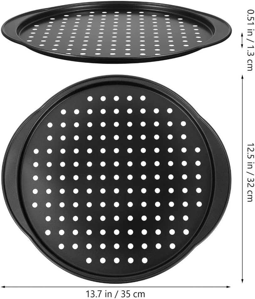 2Pcs Perforated Carbon Steel Pizza Pan With Nonstick Coating Hole and Double Handle For Crispy Crust Oven Baking Sheet