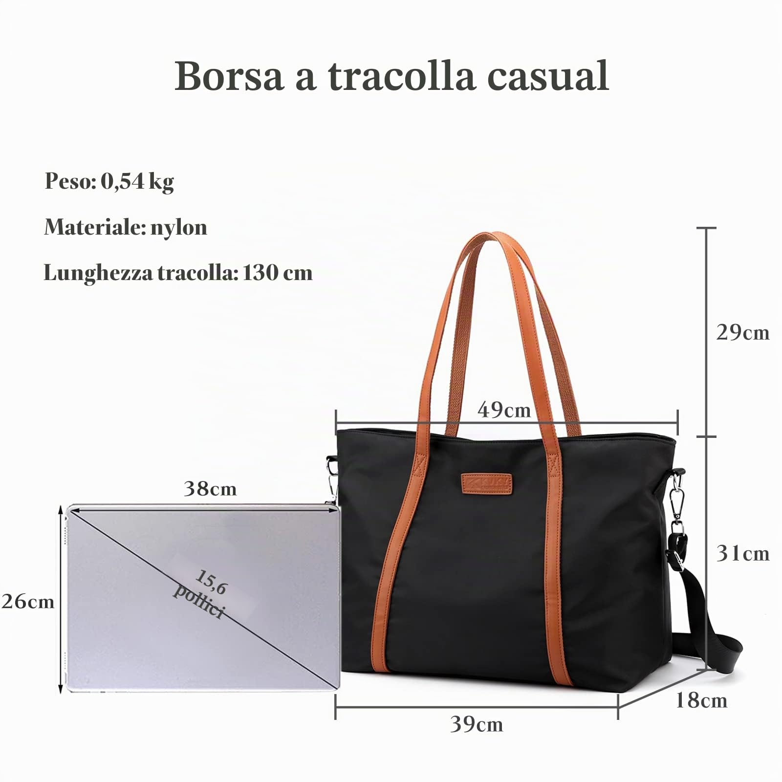 Borsa per Laptop da 15.6 Pollici Borse a Spalla Donna Casuale Borsa a Mano Borsa a Tracolla Tote per Scuola Viaggio Ufficio Lavoro Nero