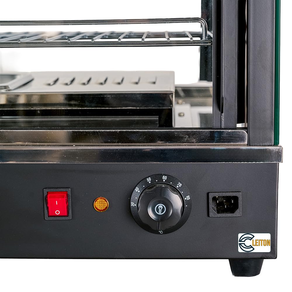 Cleiton® Vitrina Expositora Caliente 3 Bandejas de 60 cm | Vitrina para Comida Caliente con Temperatura 30/85°C - Capacidad 110 Litros y 1100 W