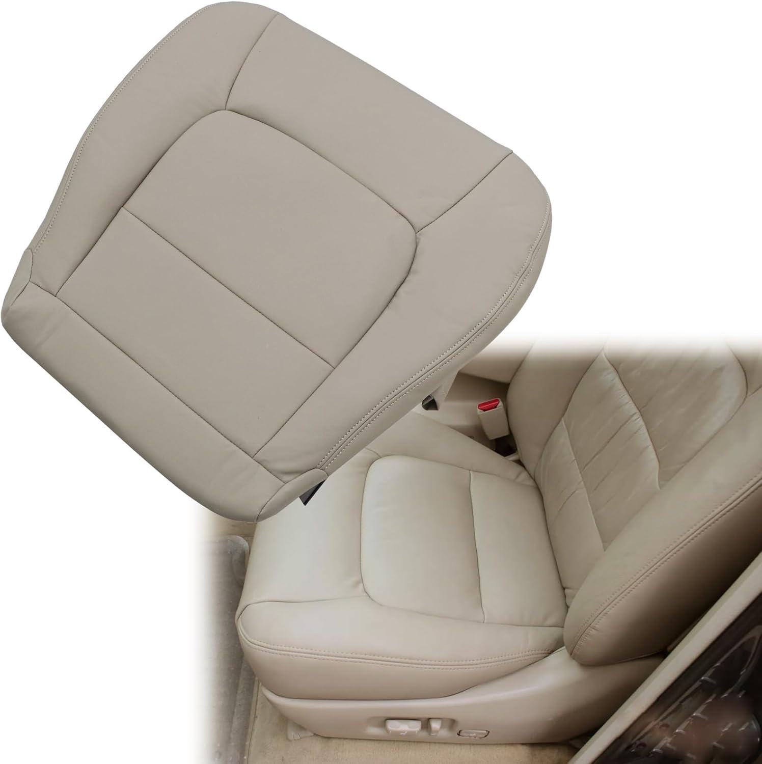 SecosAutoparts Ivory Tan Front Driver & Passenger Bottom Microfiber Leather Replacement Seat Cover Compatible with Lexus LX 470 4x4 AWD 4WD 1998 1999 2000 2001 2002 2003 2004 2005 2006 2007
