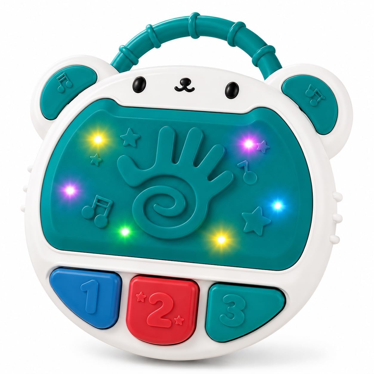 brand conquer baby musical drum toy for toddlers 18+ months | interactive light & sound learning toy | hand drum with music, numbers & sound effects | early educational gift for boys & girls (green)