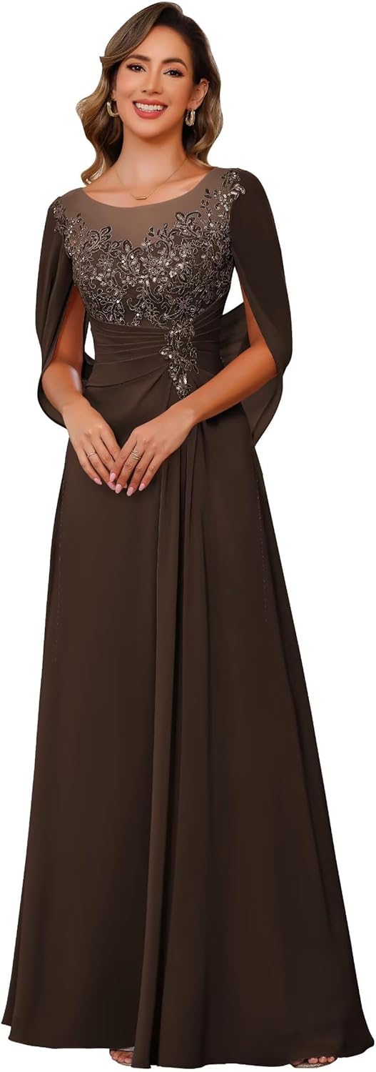 Cape Sleeves Chiffon Mother of The Bride Groom Dresses 2026 Elegant Lace Appliques Formal Prom Dress for Women