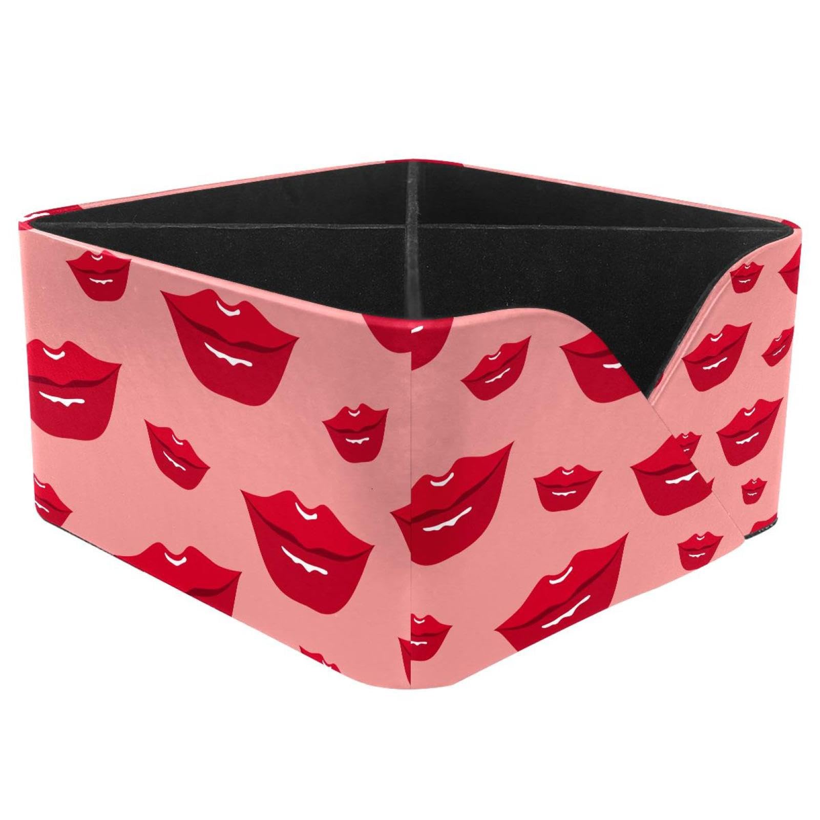 KengjuTesu Red Lips Pattern Desktop Organizer Pen Holder, Rectangular Pencil Cup for Office, Study and Makeup Stations