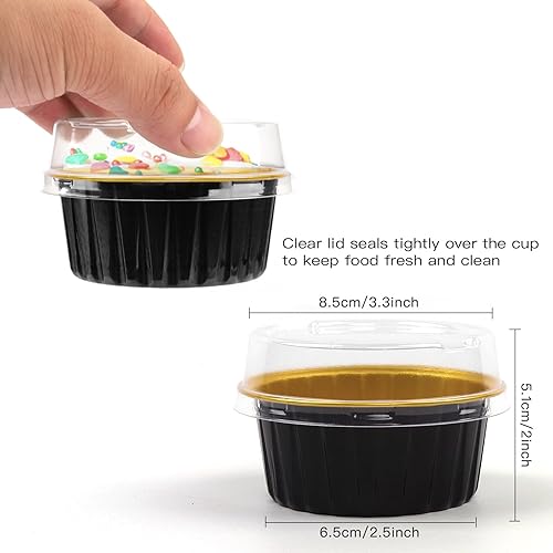 Miniatura 2 de Paquete de 50 tazas para hornear con tapas, moldes de papel de aluminio para magdalenas, moldes de papel de aluminio desechables, soportes para