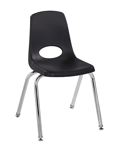 FDP 11560-BK - Silla apilable de 16 pulgadas, asiento apilable para estudiantes con patas de acero cromado y deslizadores giratorios; para aula