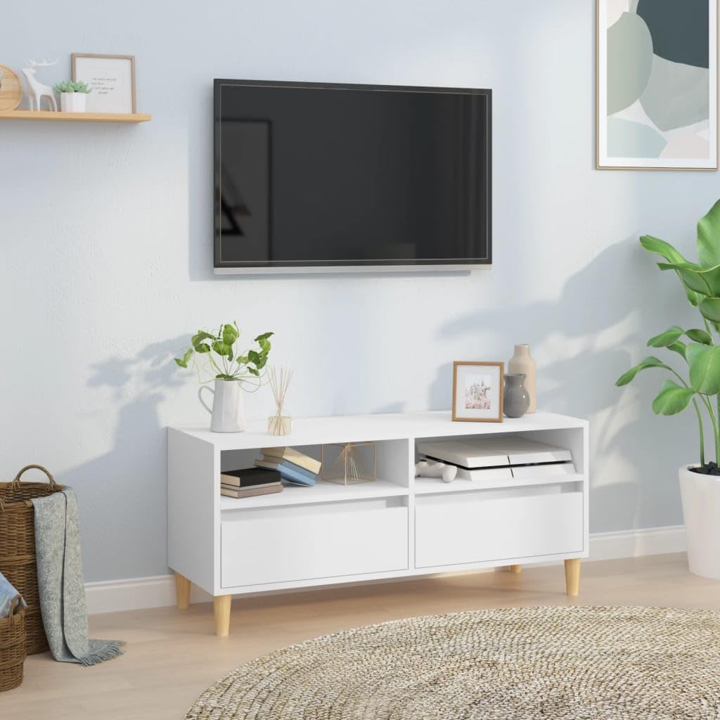 Meuble TV blanc 100 cm avec portes en bois moderne pour le salon
