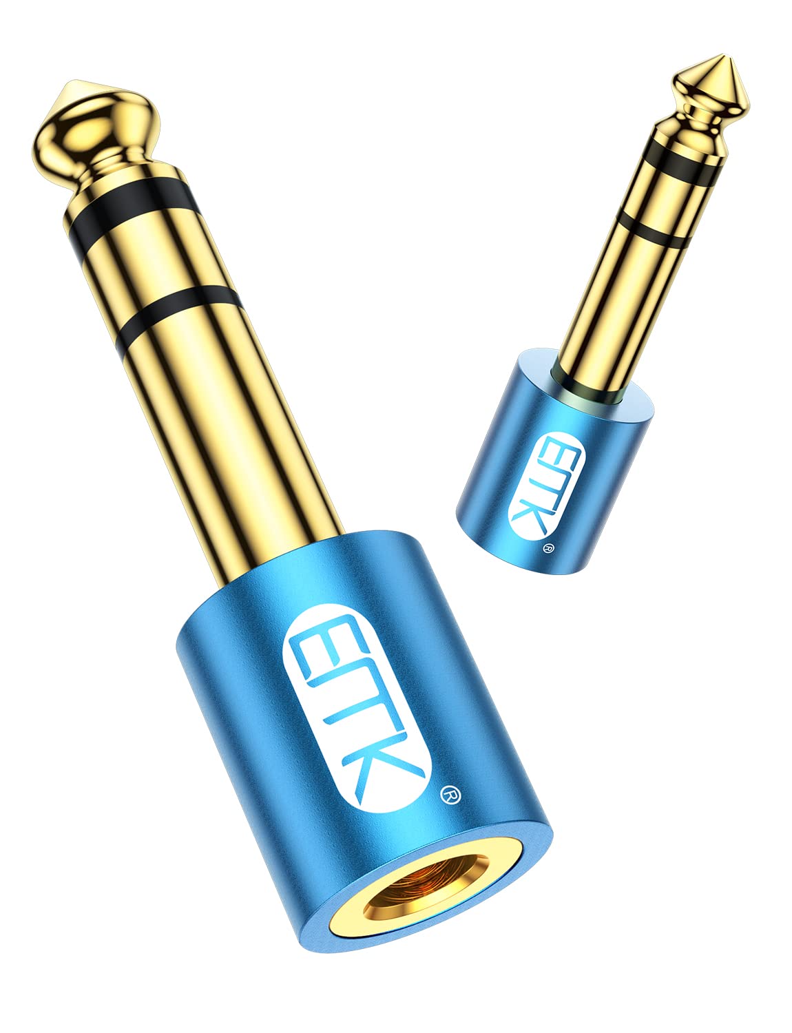 EMK 6.35mm 1/4 Male to 3.5mm 1/8 Female Stereo Headphone Adapter Audio Jack Plug Gold Plated for Home theatres, Speakers, Bass Amplifiers, Recorders, Mixers (2Pack- Blue)