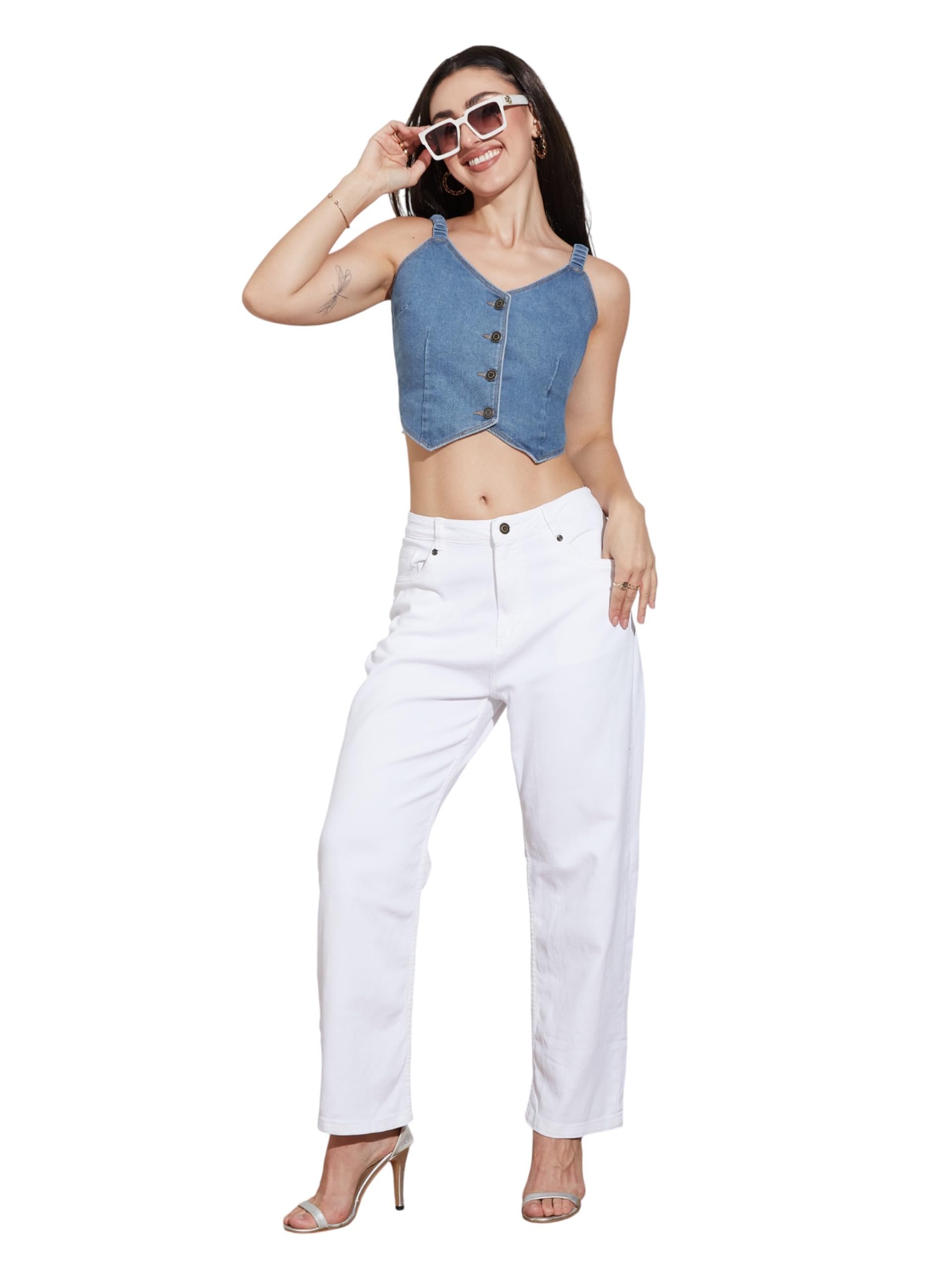 miss chase Women's Boxy Denim Shirt – Half Sleeves, Relaxed Fit-picture-53