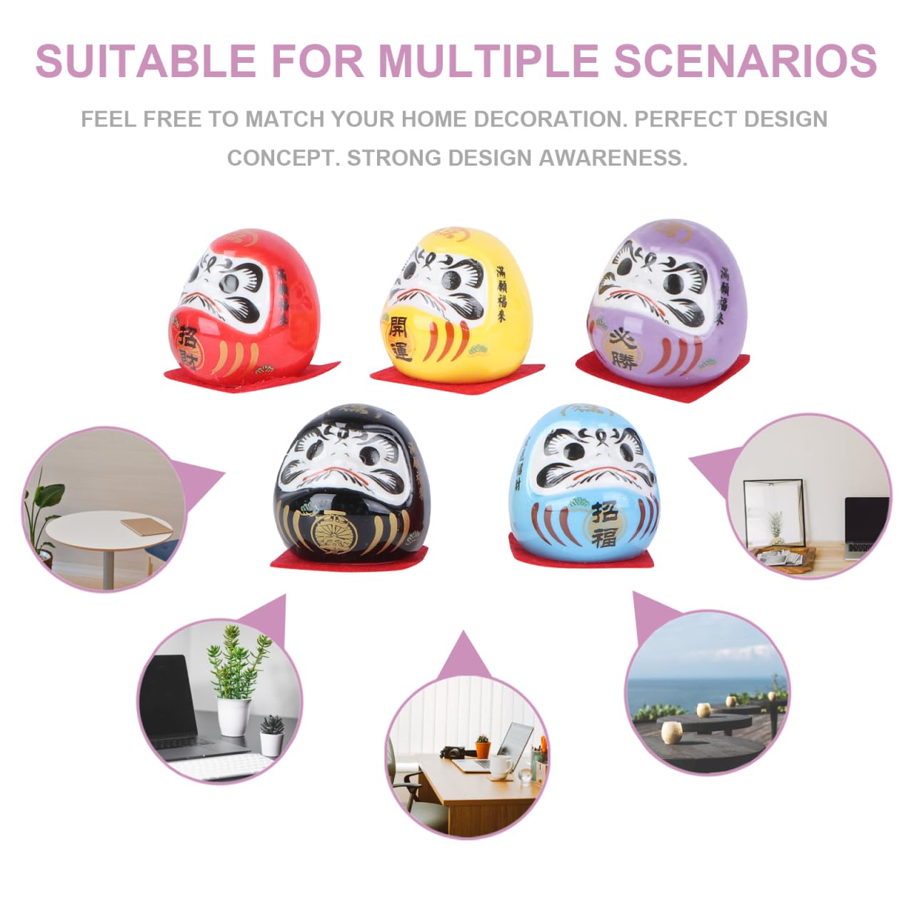 PRETYZOOM Set di 5 Bambole Darum Giapponesi in Ceramica - Soprammobili Tradizionali Miniatura per Decorazione Casa