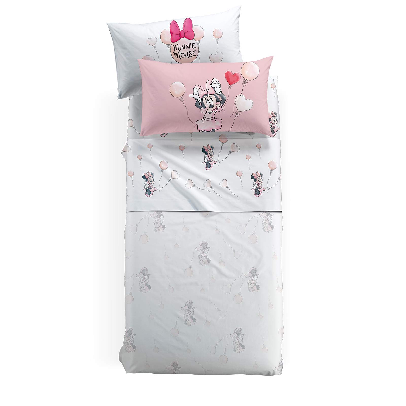 Caleffi 16992, Cotone Disney Minnie Love Completo Lenzuola per Piazza e Mezza Letto, Multicolor