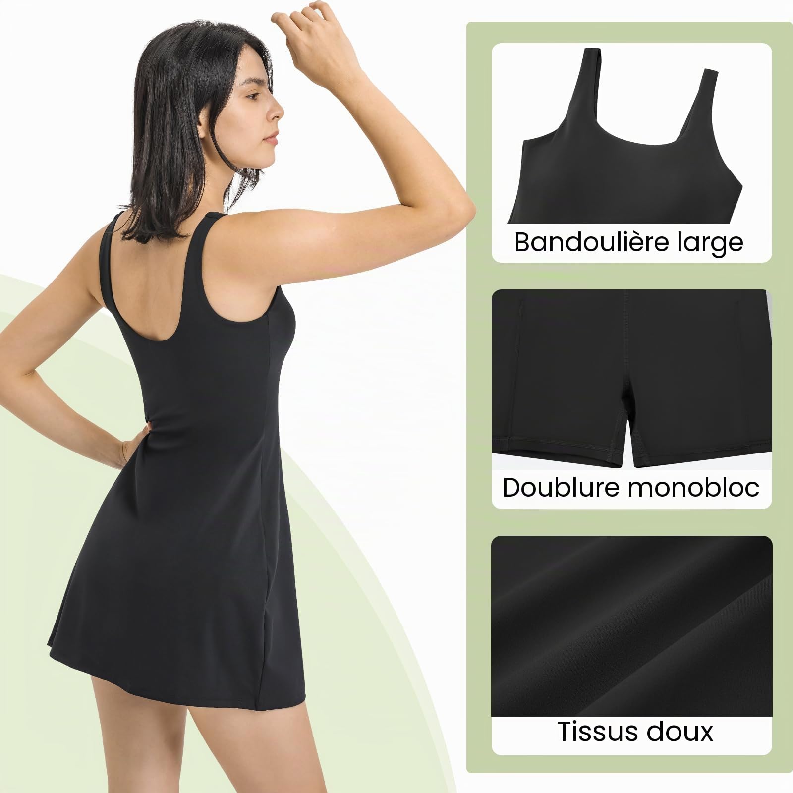 Bezioner Robe Tennis Femme Robe de Golf avec Soutien-Gorge Intégré et Short avec Poches Robe de Sport sans Manches Robe Athlétique Été