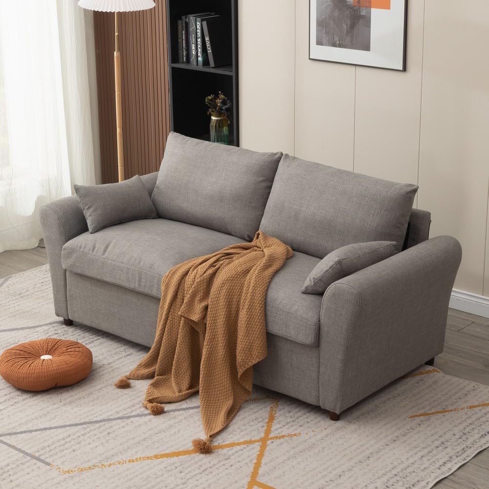 Panana Modern 2 Seater Loveseat Sofa Couch with Storage, Dark Grey or Light Color, Choice of Curved, Sock or Track Arm Design (Light Gray, 3 Seater - Track Arms)